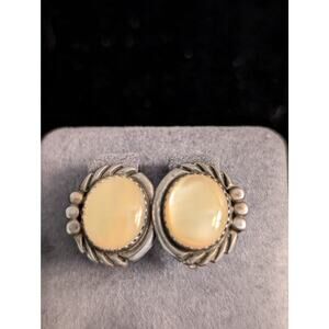 Vintage Sterling Silver Navajo Southwestern Mother of Pearl Clip On Earrings